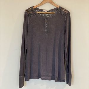 Pretty gray top with buttons and lace detailing